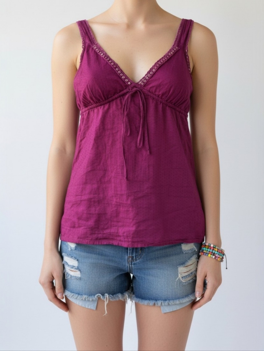 Vtg Y2K Aeropostale Babydoll Cami Top Pink Sequin Trim Empire Waist Coquette S